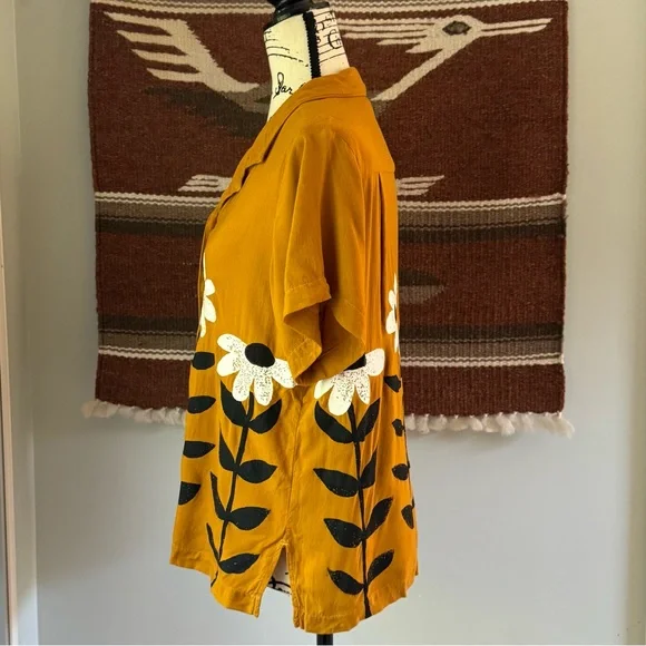 Big Bud Press Paintstamp Daisy Button Up Shirt in Spicy Mustard - Picture 2 of 9